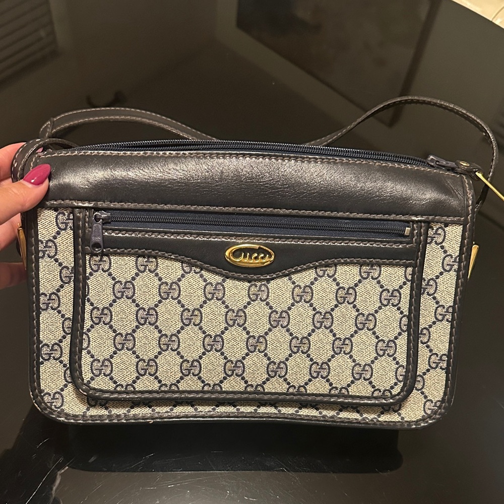Gucci Navy and Cream GG Crossbody Bag